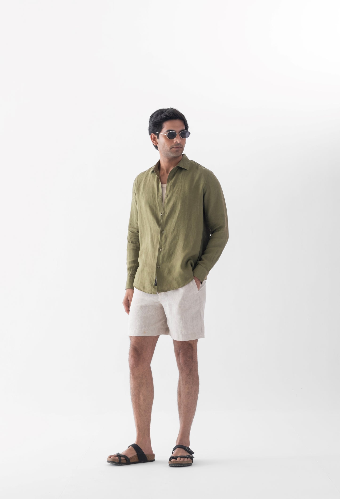 100% European Linen Classic Everyday Shirt - Olive