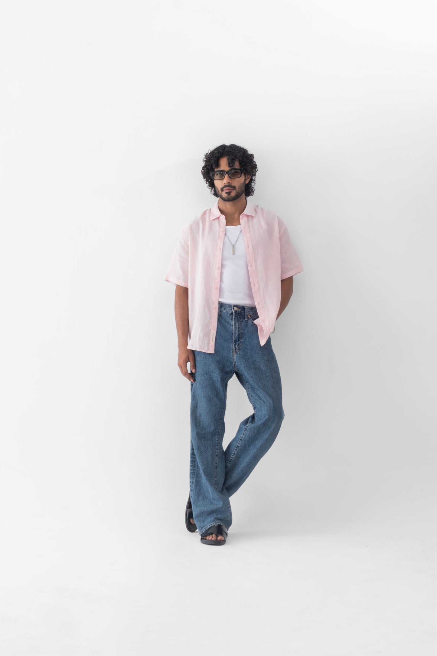 100% European Linen Relaxed Short Sleeve Shirt - Light Pink