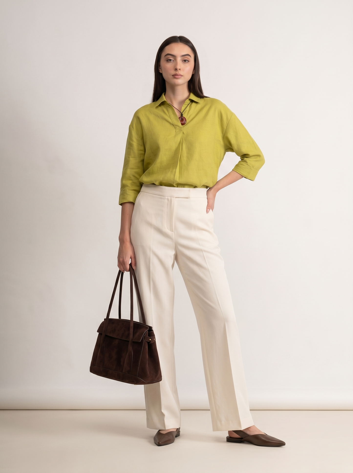 100% European Linen Boxy Popover Shirt - Olive Stone