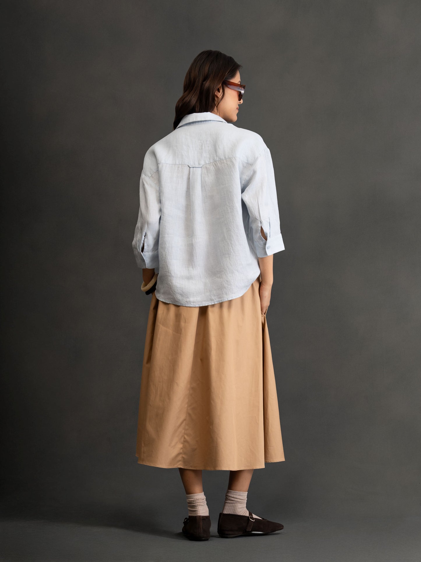 100% European Linen Boxy Popover Shirt - Powder Blue