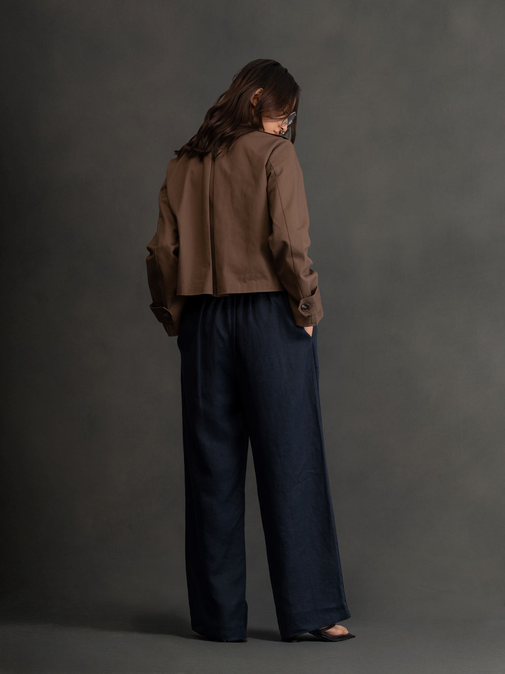 100% European Linen Relaxed Fit Wide Leg Trousers - Navy