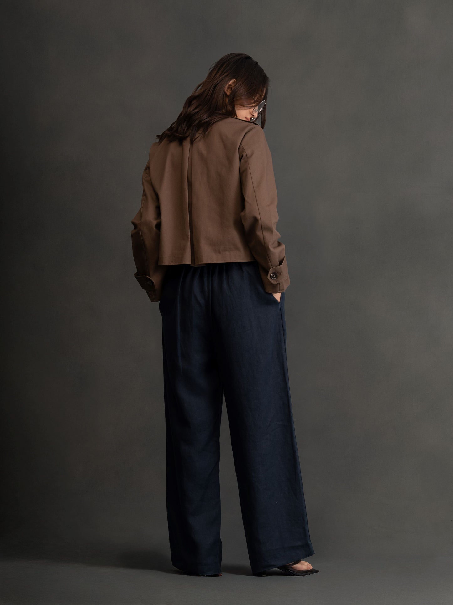 100% European Linen Relaxed Fit Wide Leg Trousers - Navy