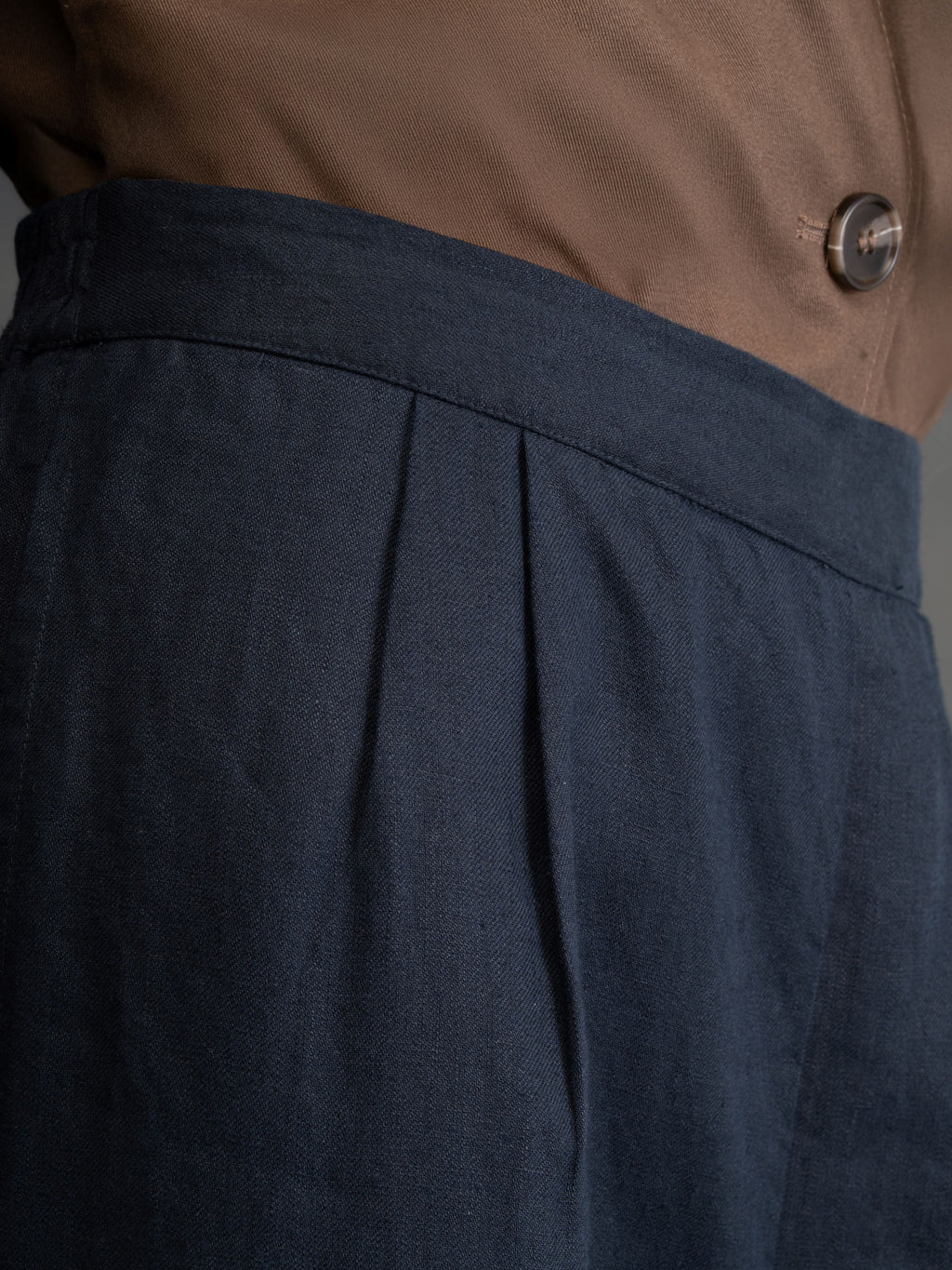 100% European Linen Relaxed Fit Wide Leg Trousers - Navy