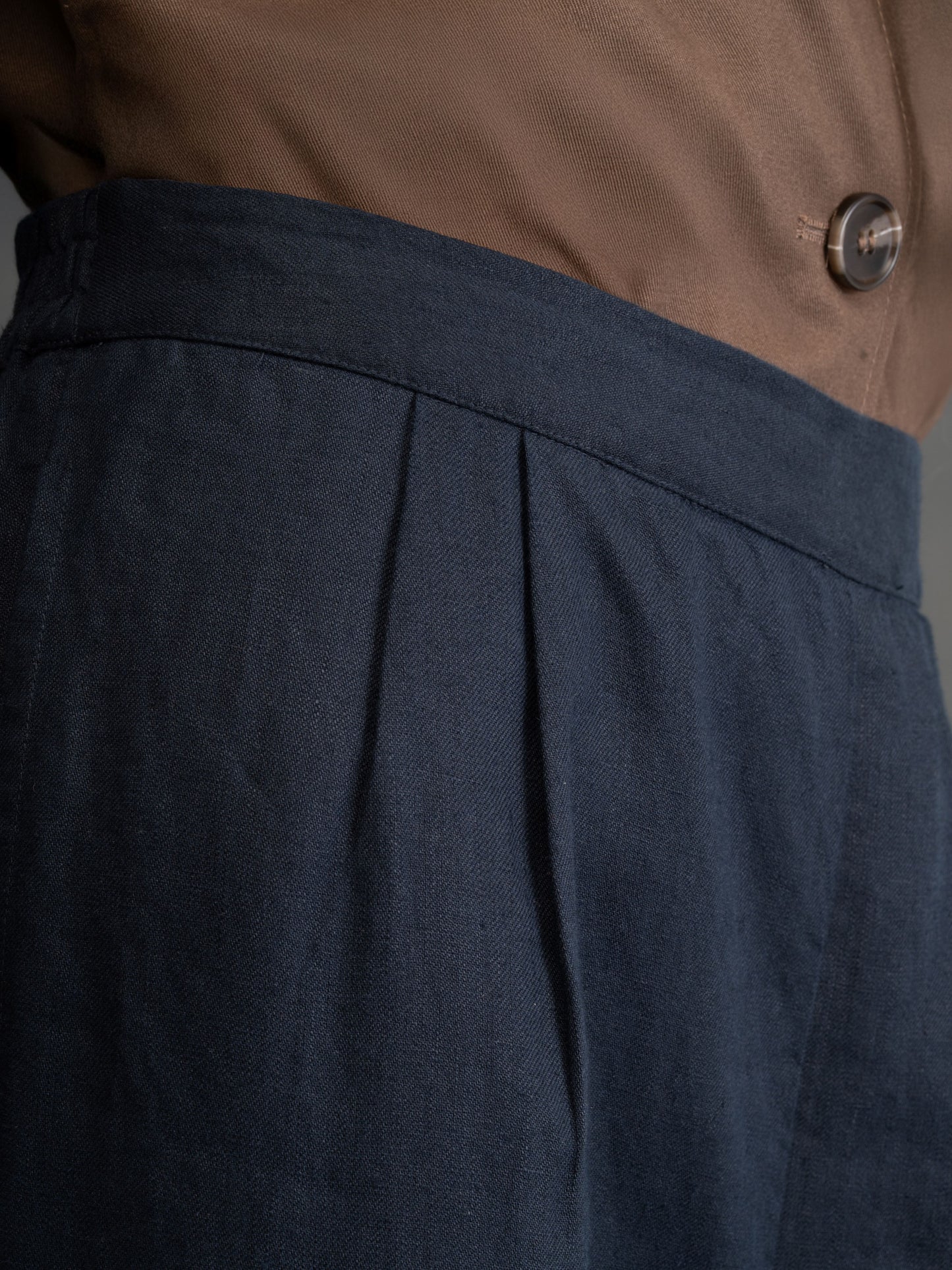 100% European Linen Relaxed Fit Wide Leg Trousers - Navy