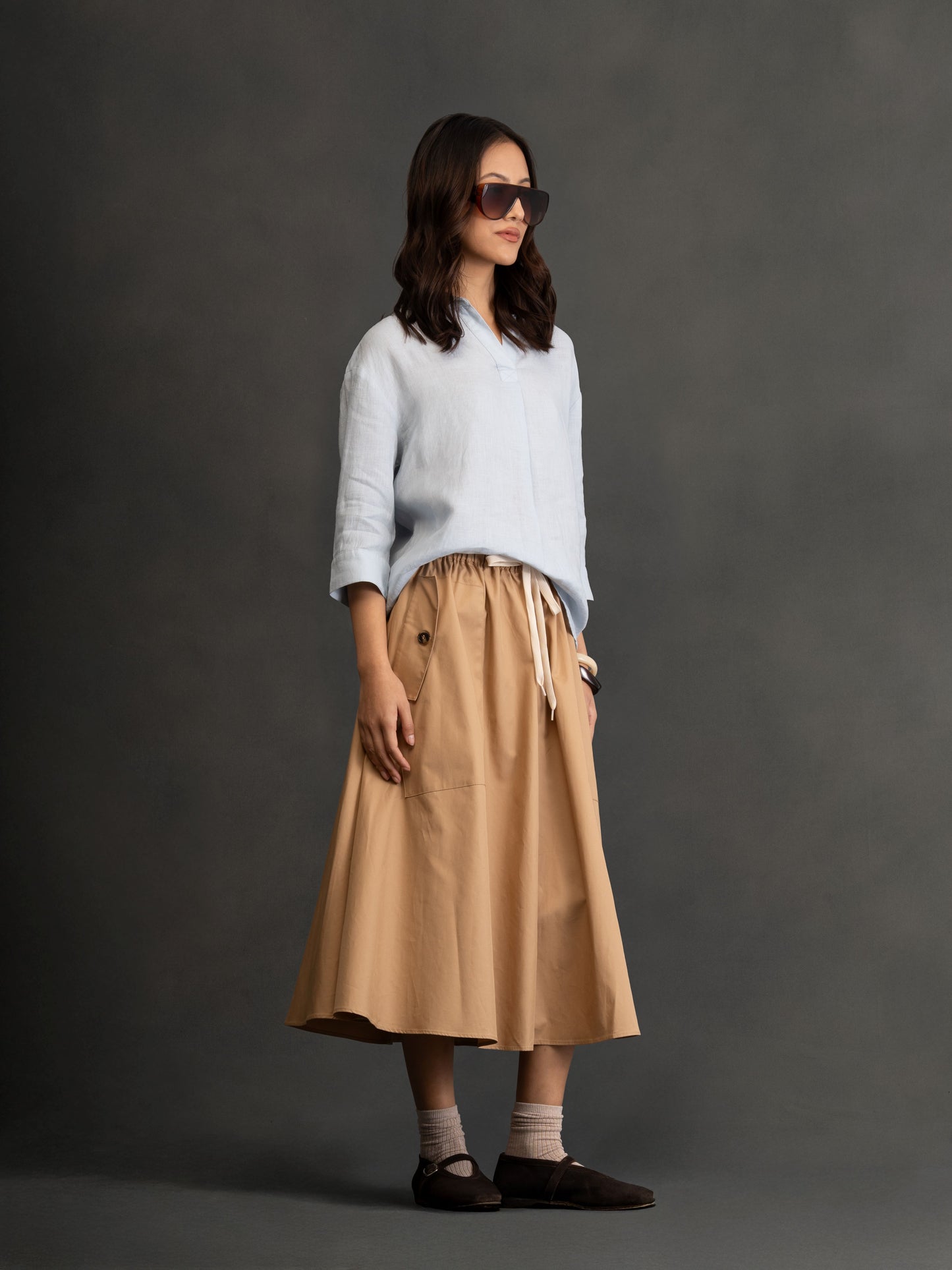 100% European Linen Boxy Popover Shirt - Powder Blue