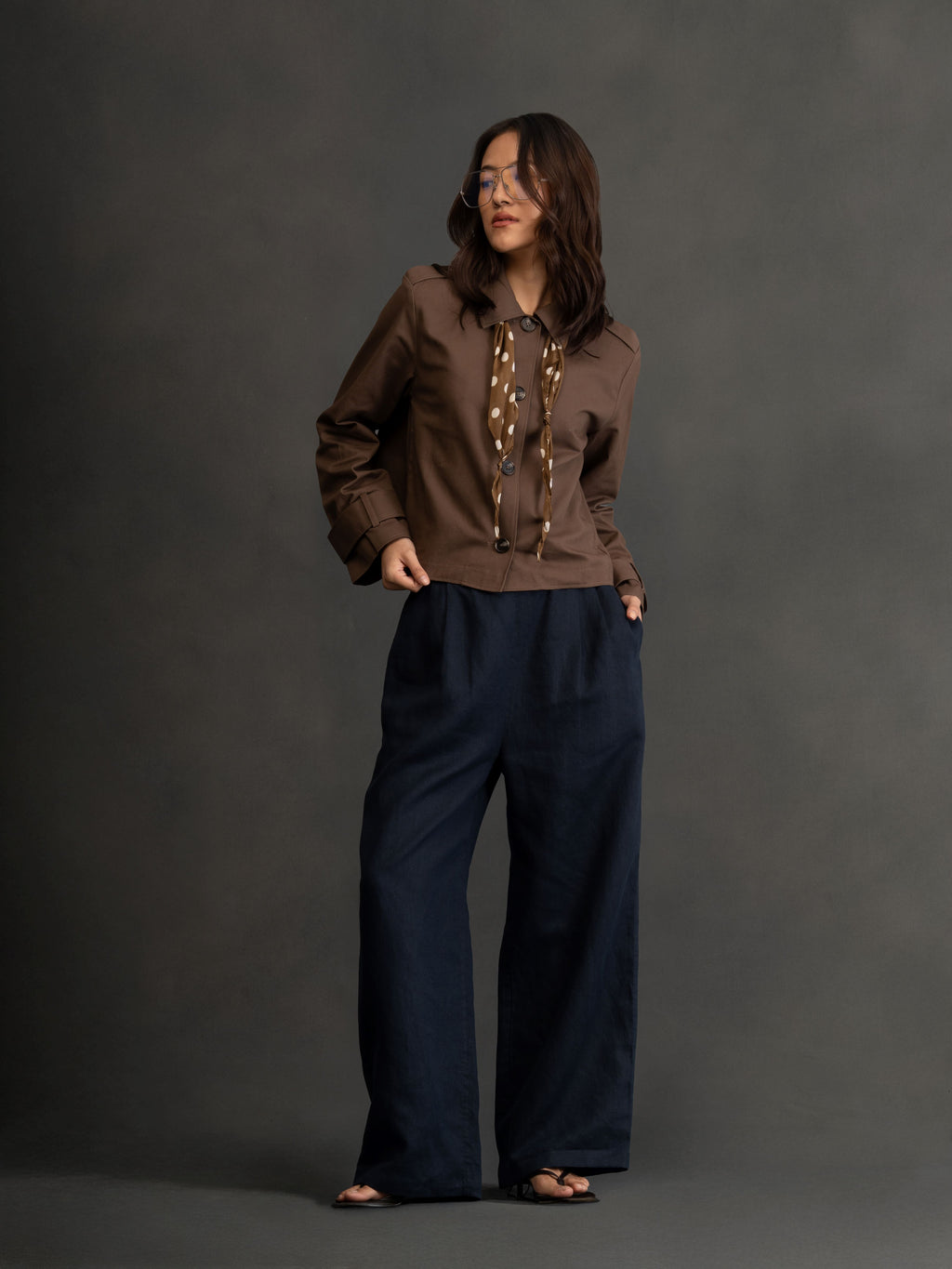 100% European Linen Relaxed Fit Wide Leg Trousers - Navy