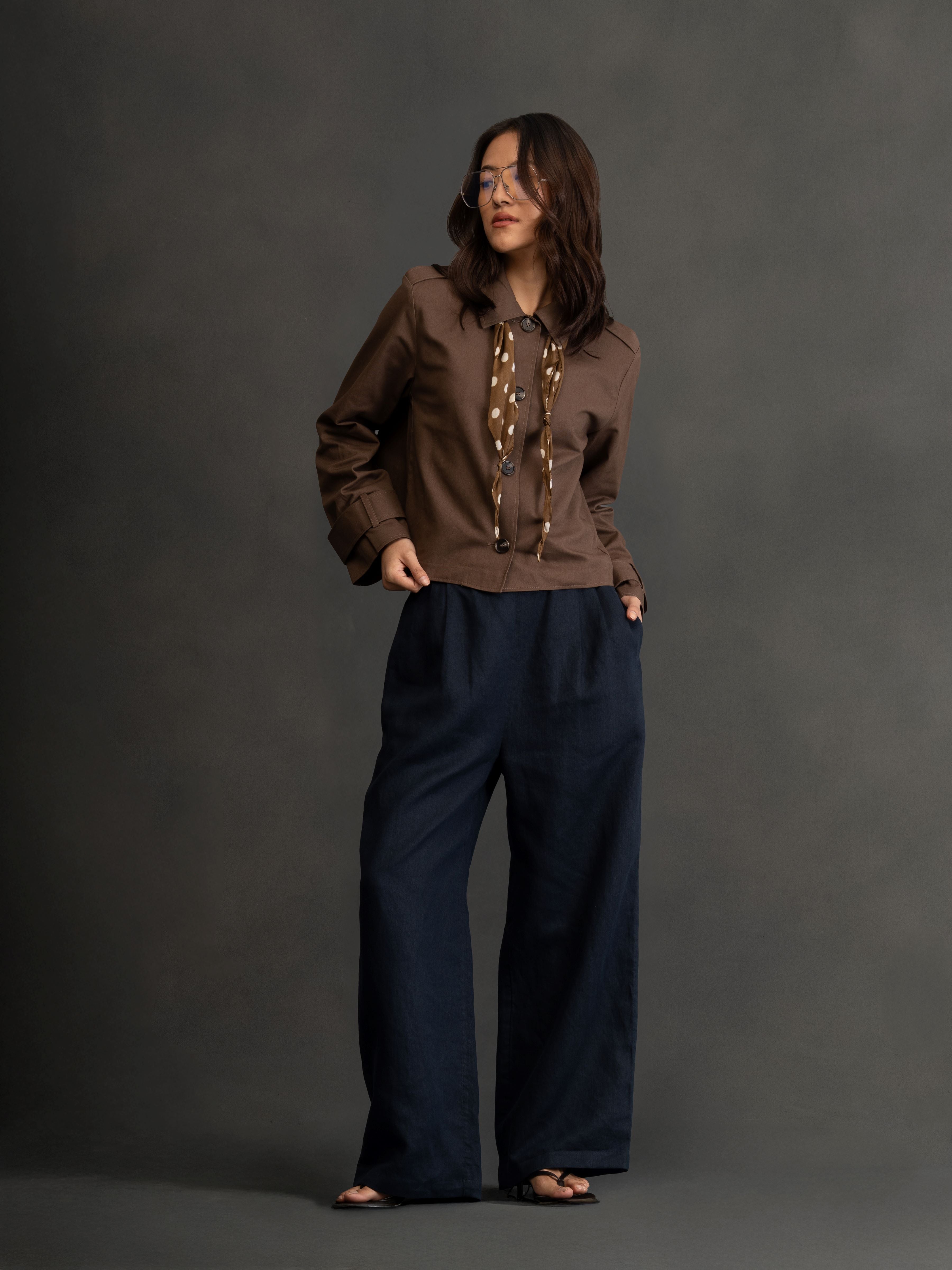 100% European Linen Relaxed Fit Wide Leg Trousers - Navy