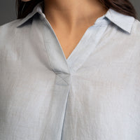 100% European Linen Boxy Popover Shirt - Powder Blue