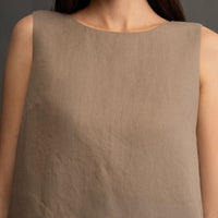 100% European Linen Sleeveless Shift Dress - Olive Brown