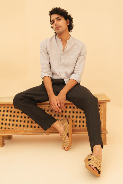 100% European Linen Mandarin Collar Shirt