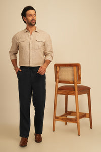 100% European Linen Relaxed Fit Trousers - Navy