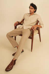 100% European Linen Straight Fit Trousers - Dark Beige