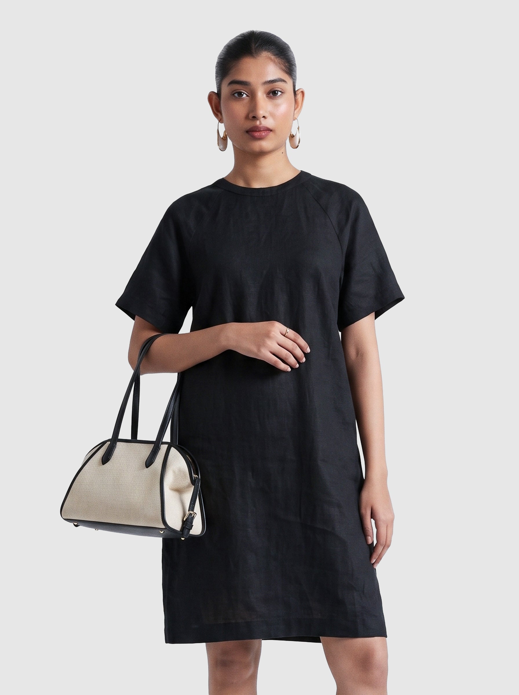 100% European Linen Easy Shift Dress - Black