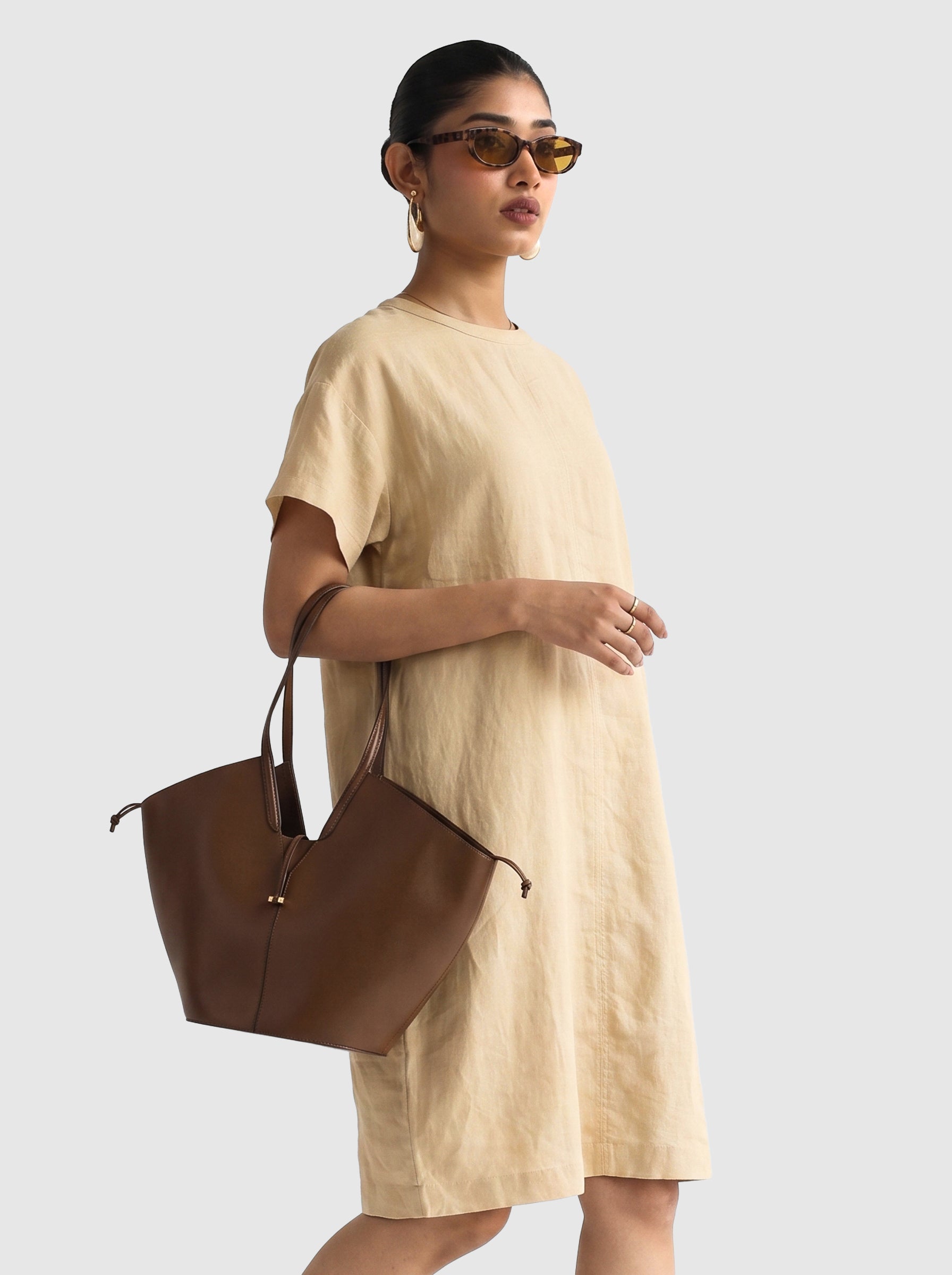 100% European Linen Oversized Casual Dress - Bamboo