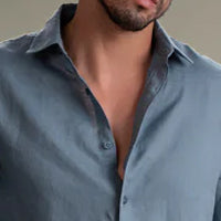 100% European Linen Classic Everyday Shirt - Steel Blue