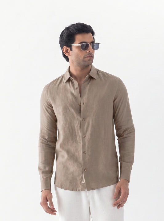 100% European Linen Classic Everyday Shirt - Brown