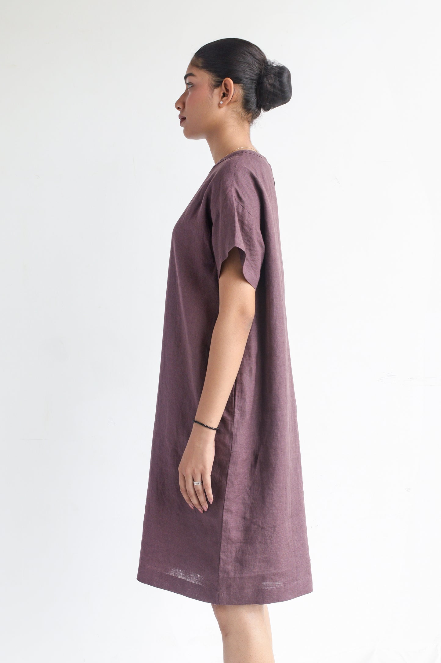 100% European Linen Oversized Casual Dress - Coffee Brown