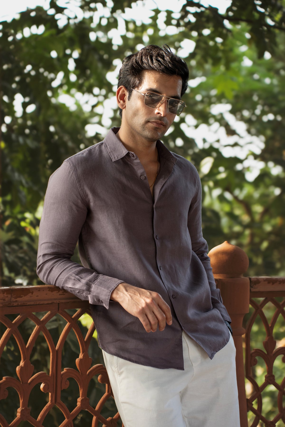 100% European Linen Classic Everyday Shirt - Ash Purple