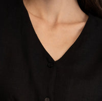 100% European Linen Regular Fit V-Neck Blouse - Black