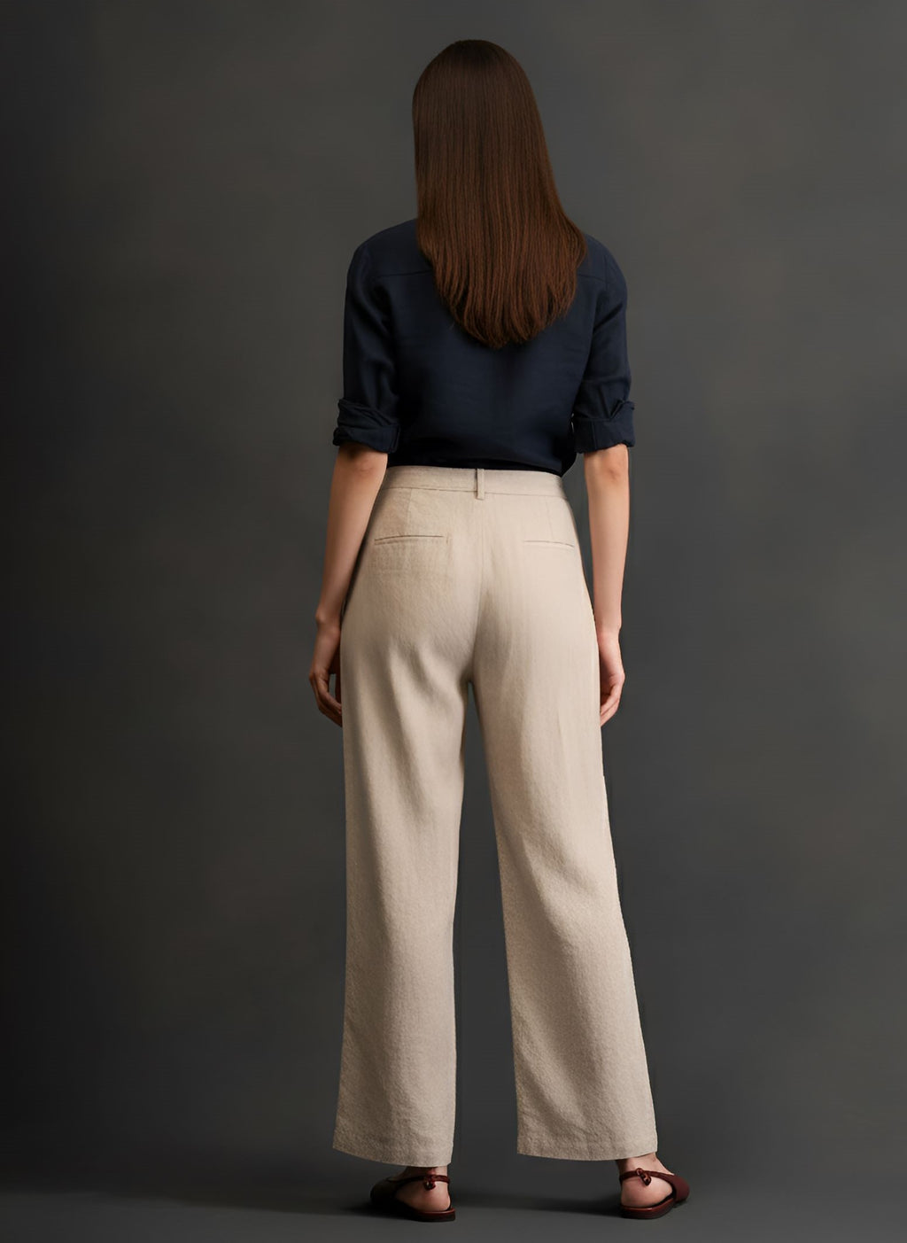100% European Linen Relaxed Fit Wide Leg Trousers - Oatmeal