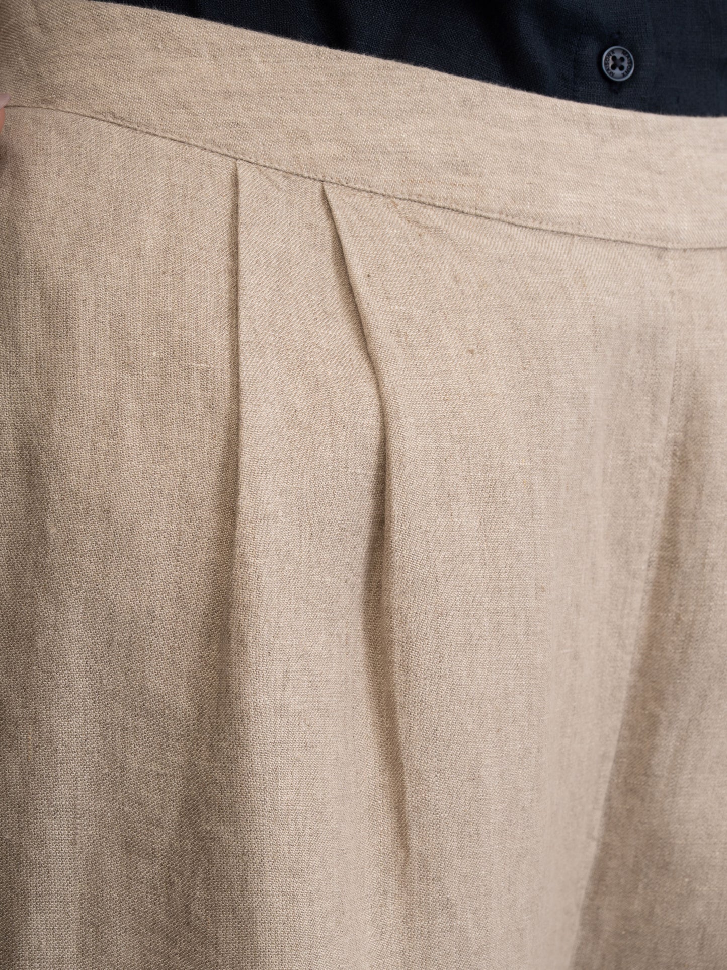 100% European Linen Relaxed Fit Wide Leg Trousers - Oatmeal