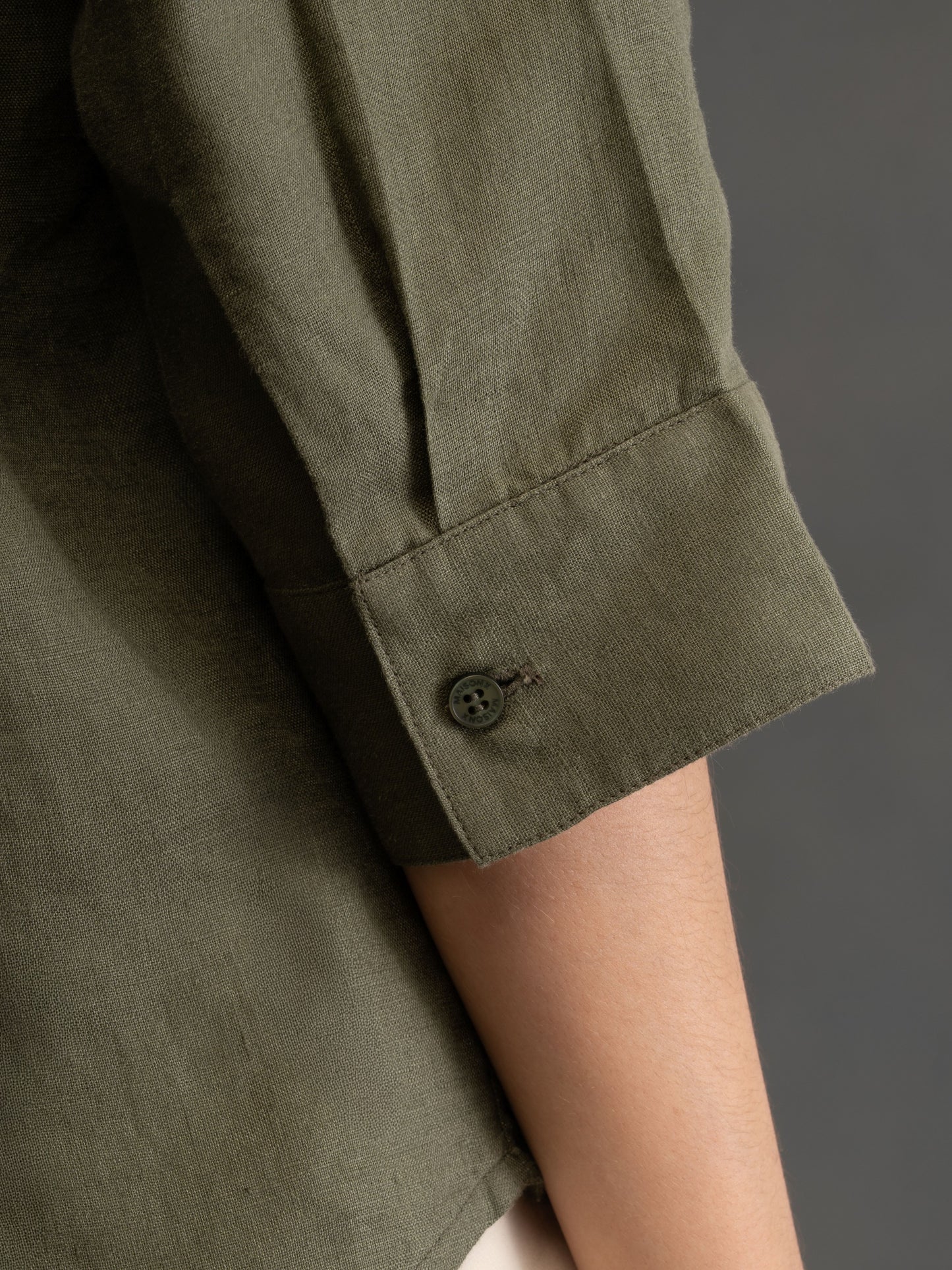 100% European Linen Boxy Popover Shirt - Olive