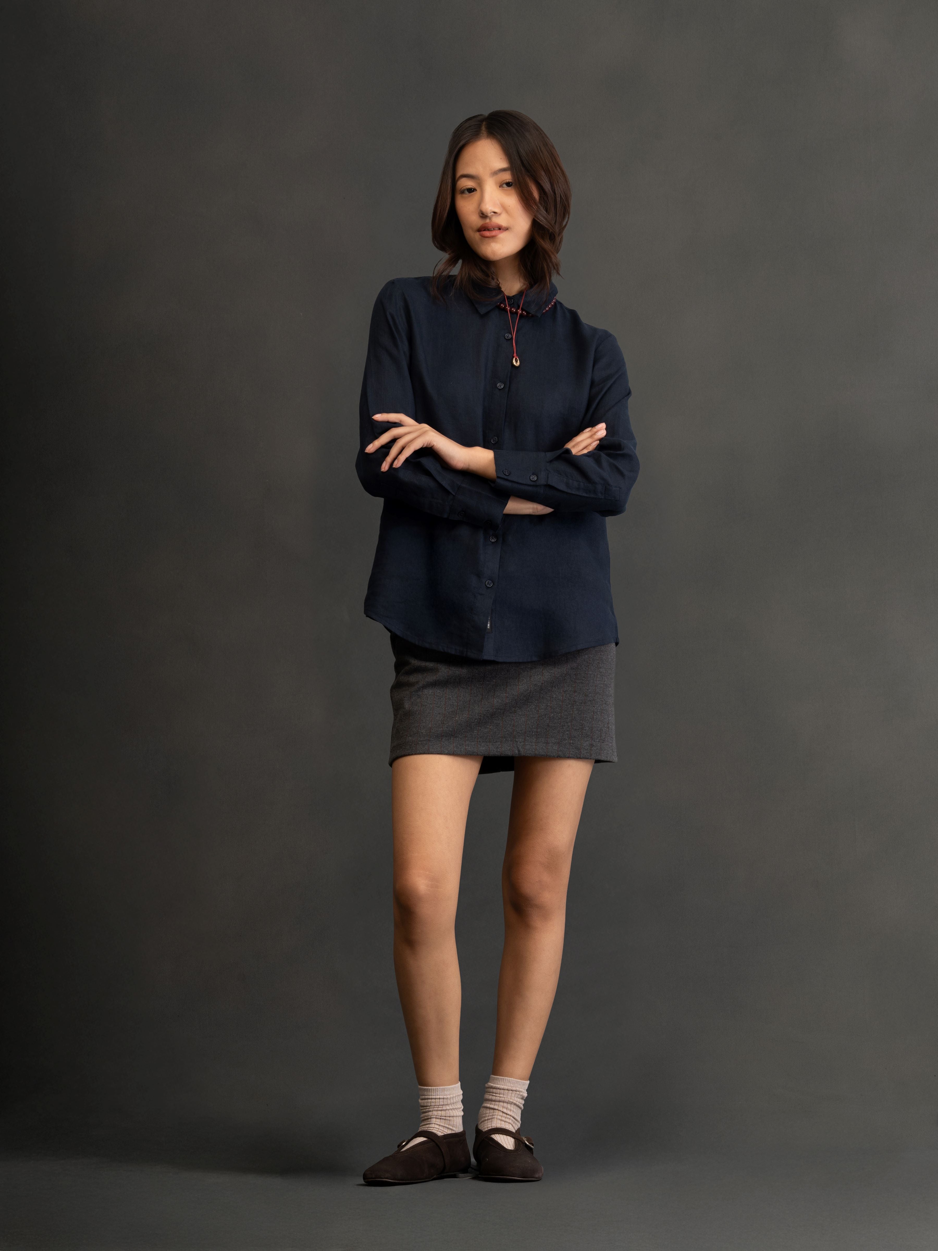 100% European Linen Everyday Shirt - Navy