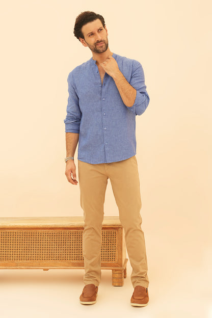 100% European Linen Mandarin Collar Shirt