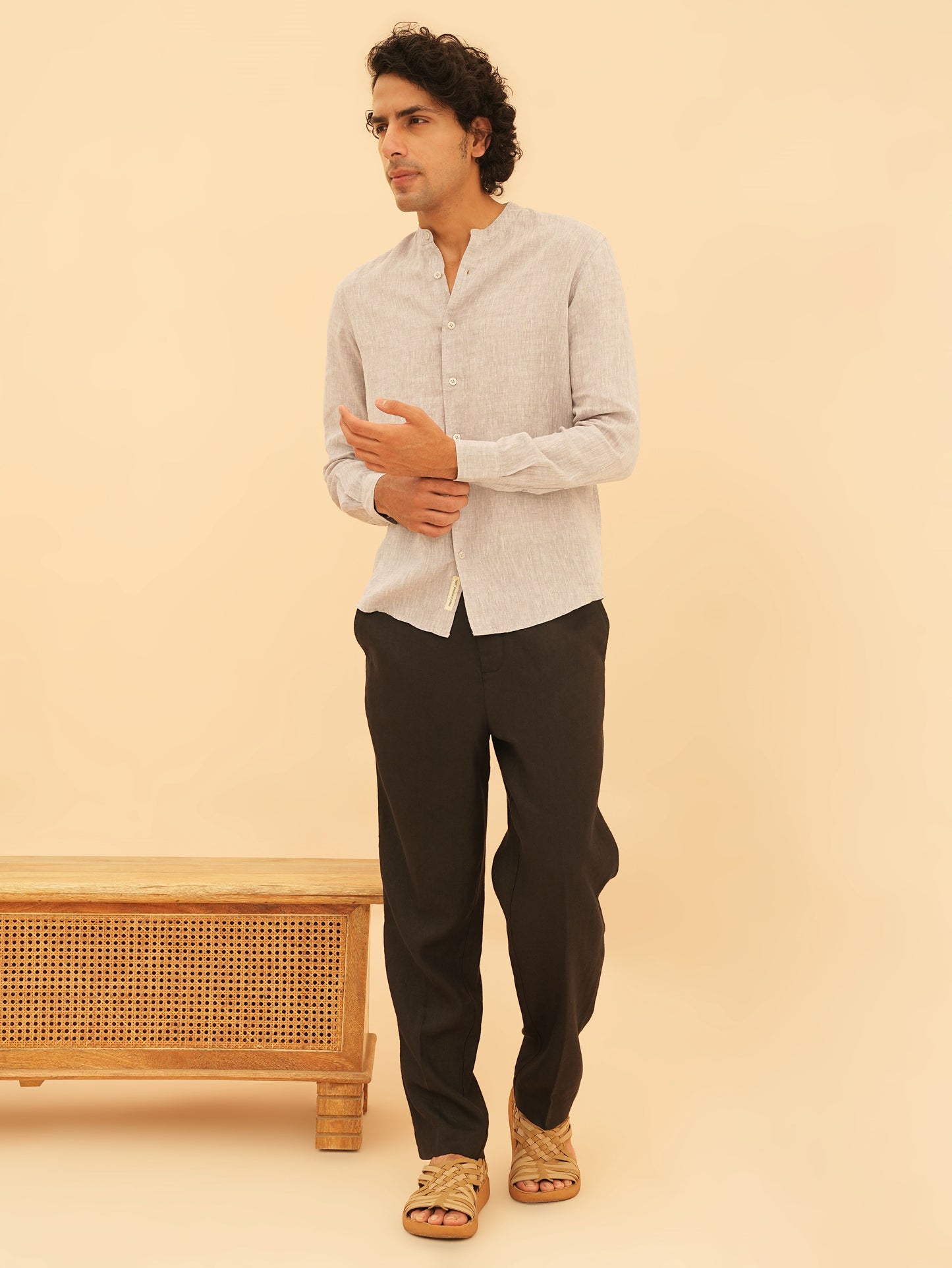 100% European Linen Mandarin Collar Shirt