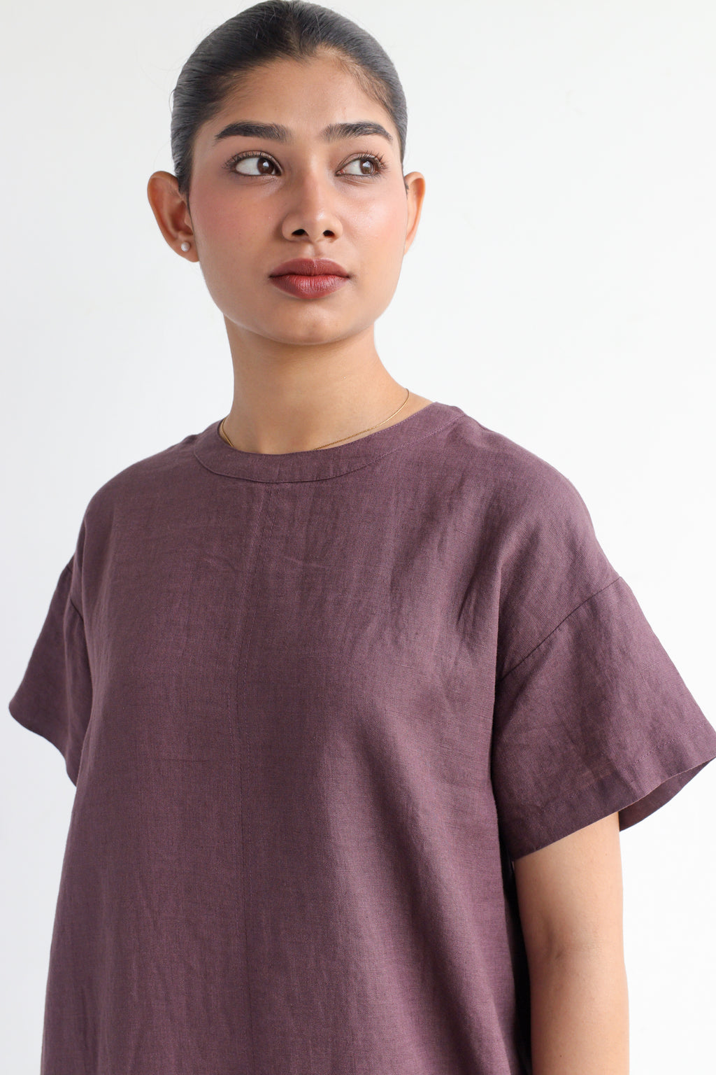 100% European Linen Oversized Casual Dress - Coffee Brown