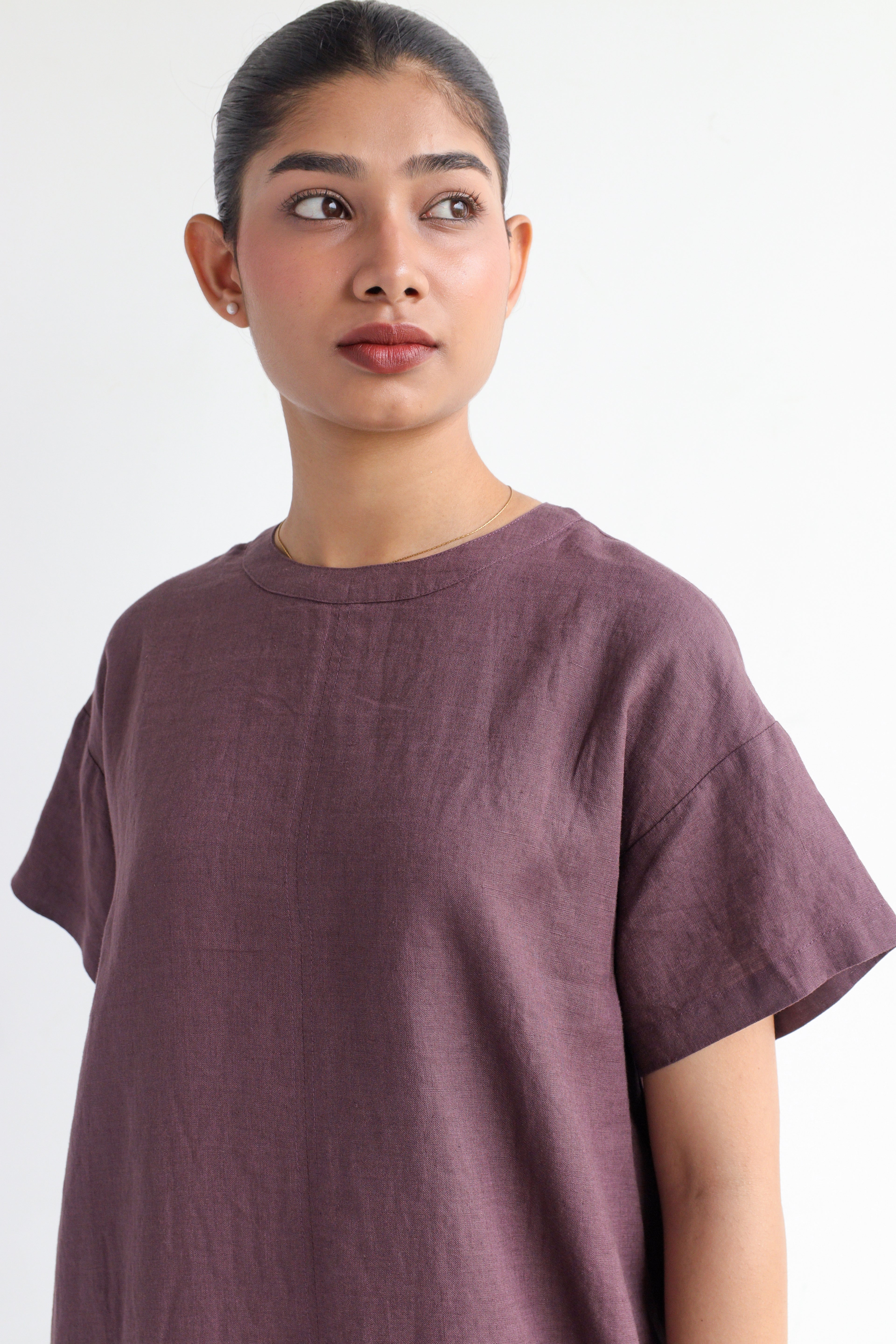 100% European Linen Oversized Casual Dress - Coffee Brown