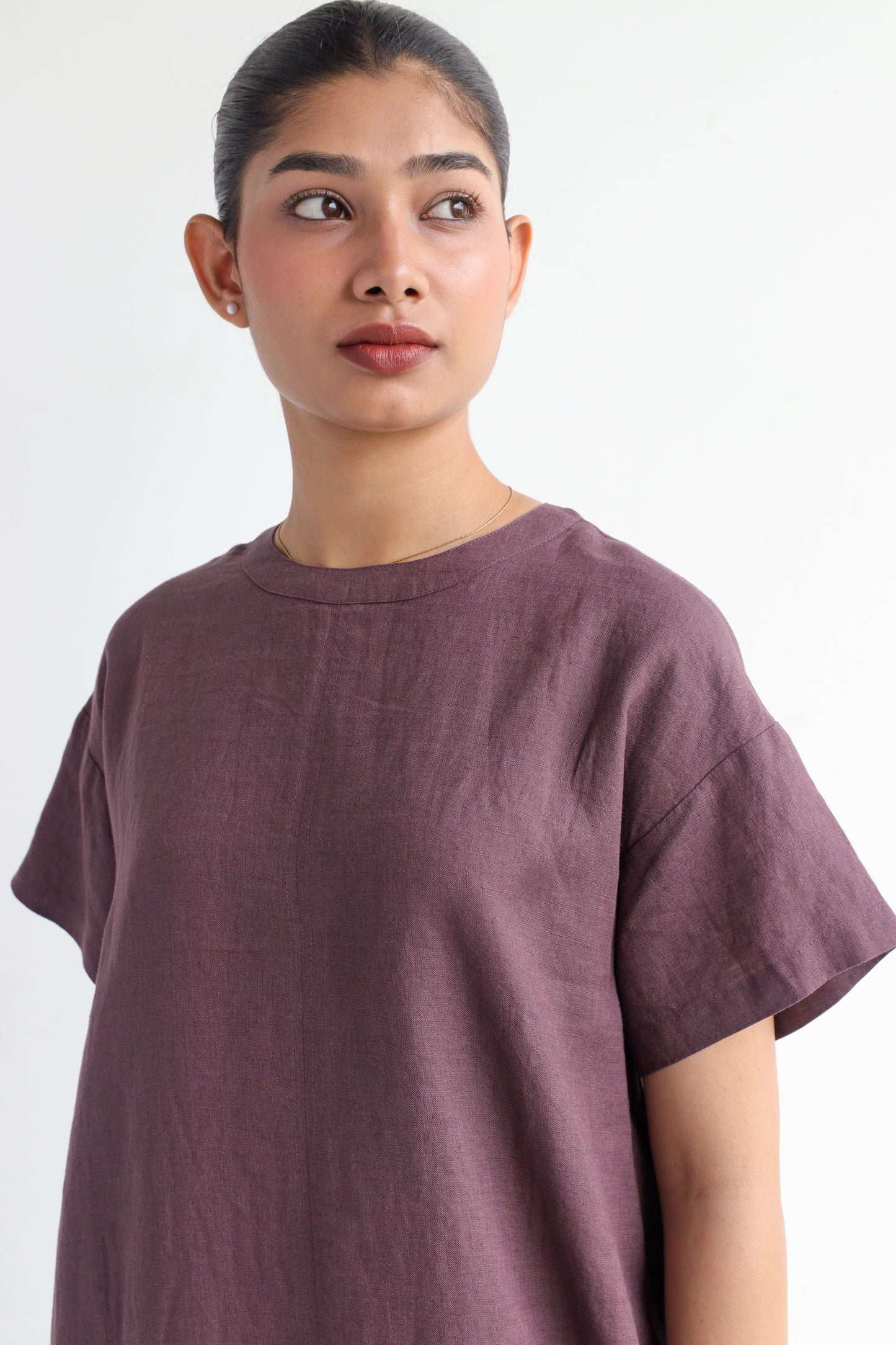 100% European Linen Oversized Casual Dress - Coffee Brown