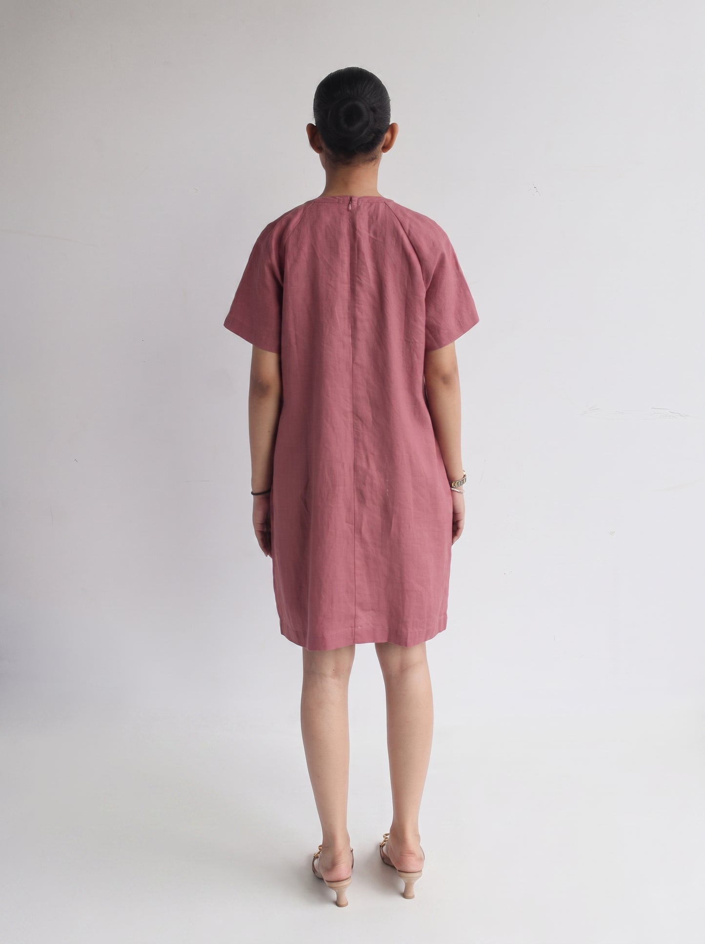 100% European Linen Easy Shift Dress - Rose