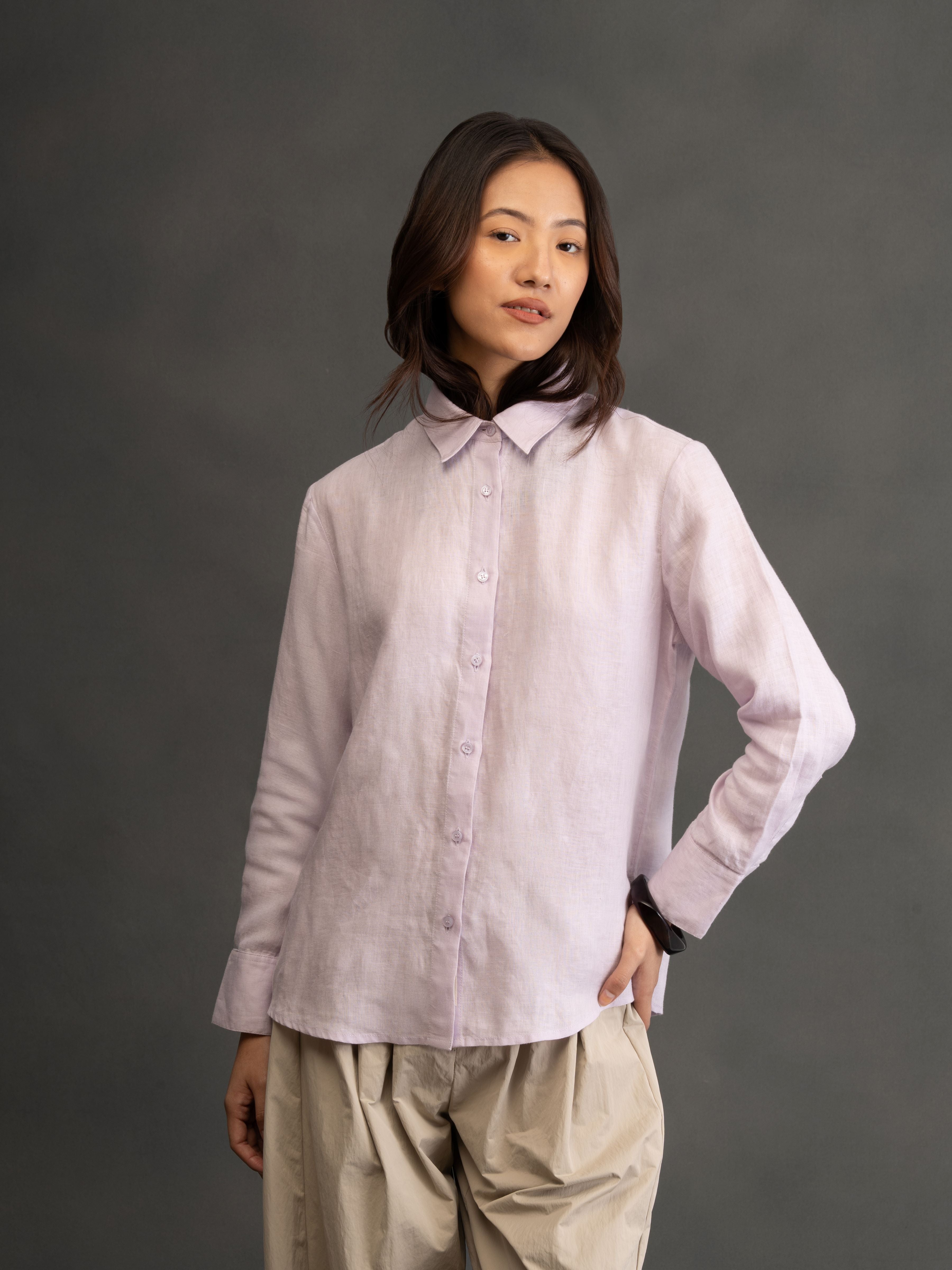 100% European Linen Everyday Shirt - Lilac
