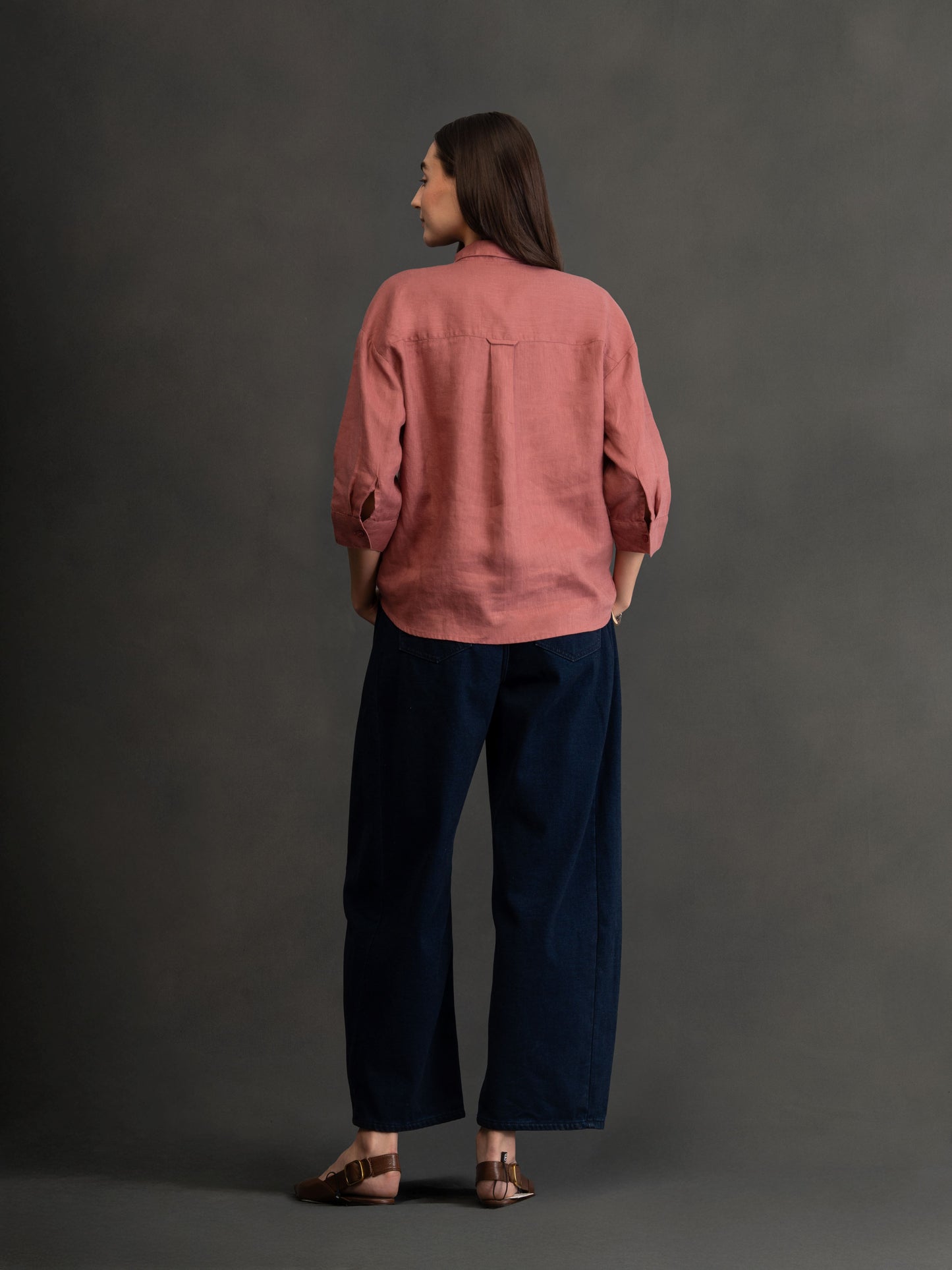 100% European Linen Boxy Popover Shirt - Rust