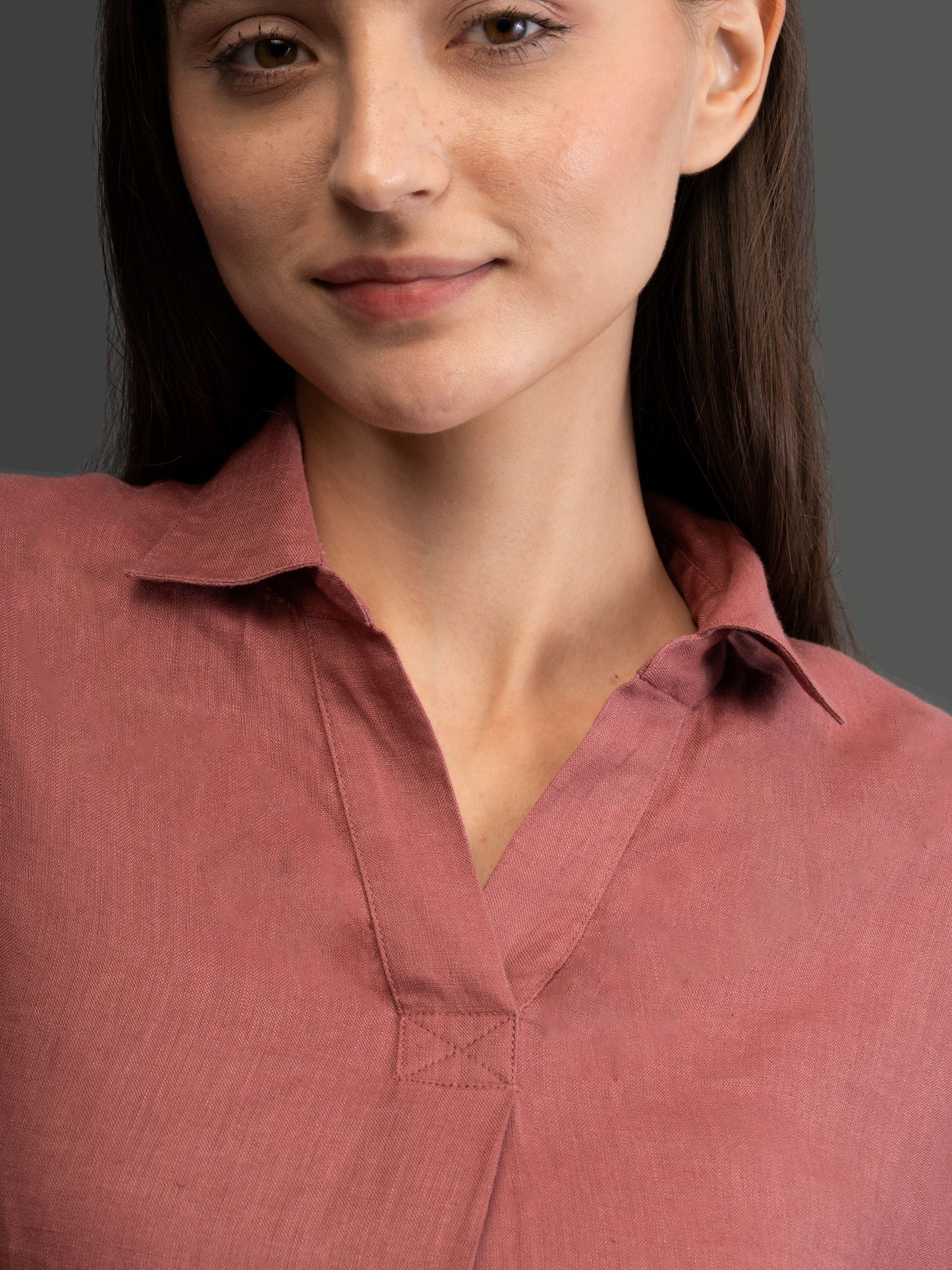 100% European Linen Boxy Popover Shirt - Rust