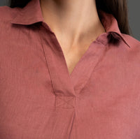 100% European Linen Boxy Popover Shirt - Rust