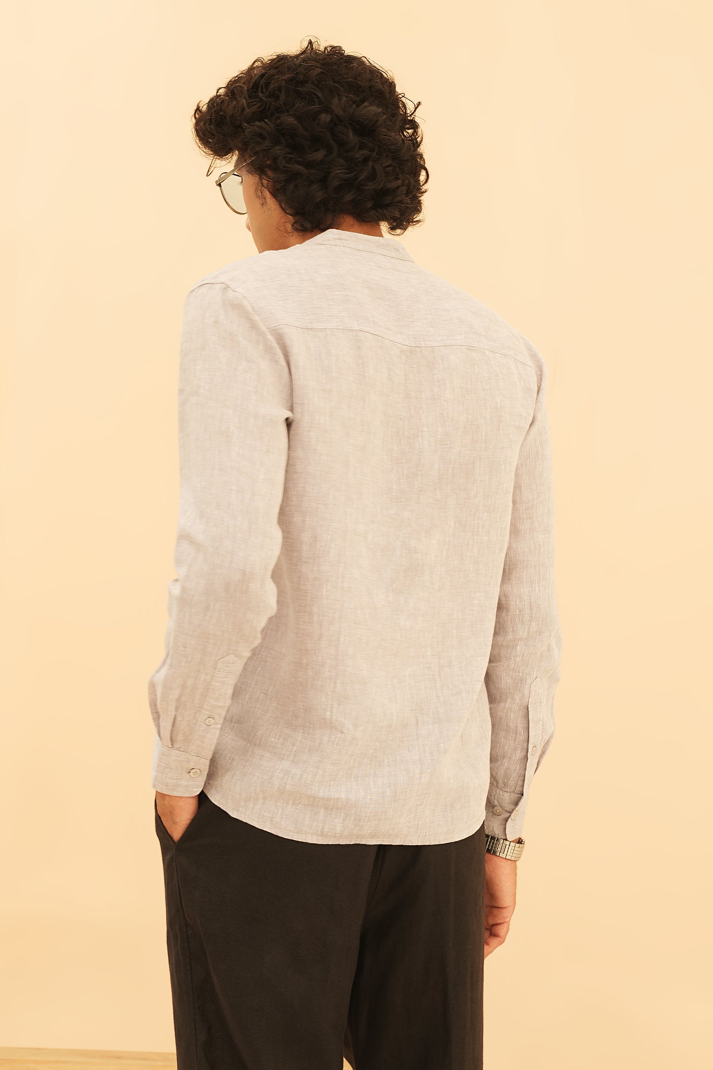 100% European Linen Mandarin Collar Shirt