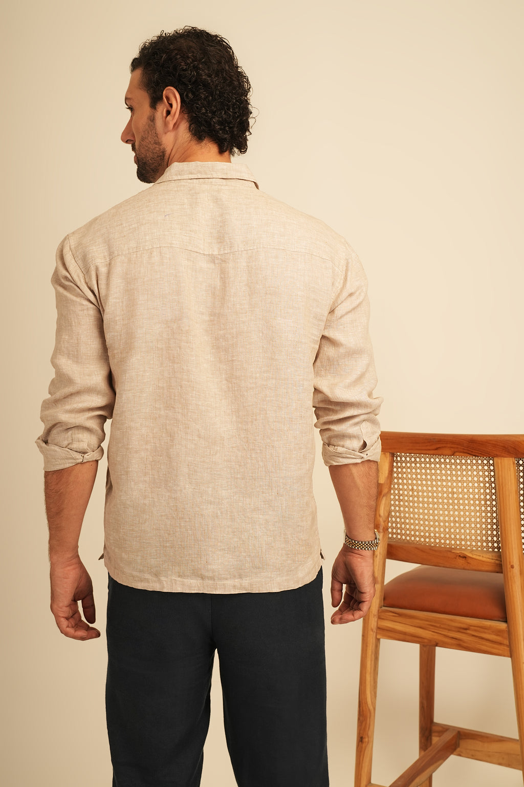 100% European Linen Utility Shirt - Oatmeal