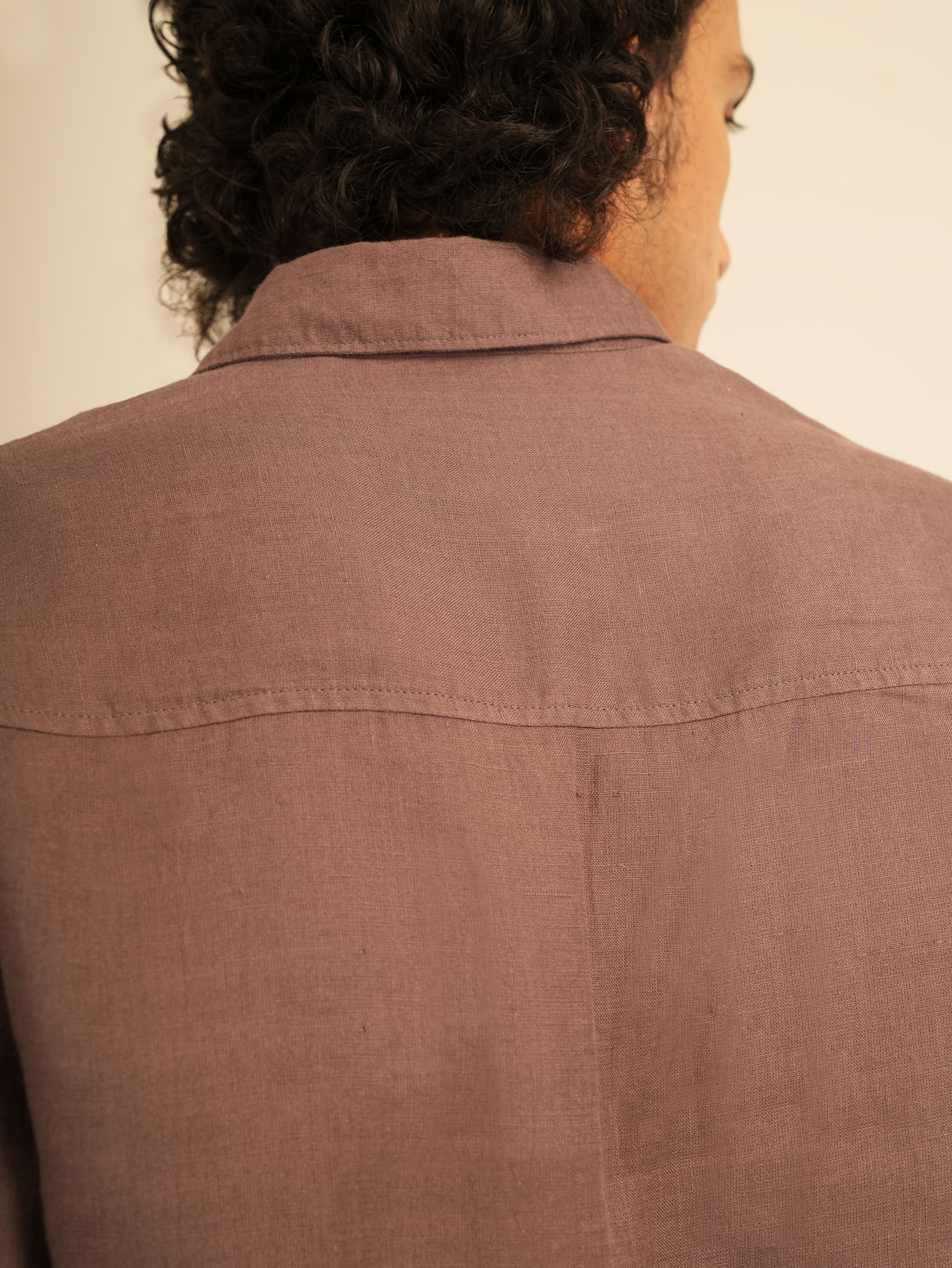 100% European Linen Utility Shirt - Ash Purple