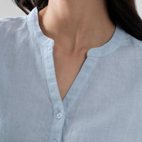 100% European Linen Peasant Blouse - Powder Blue