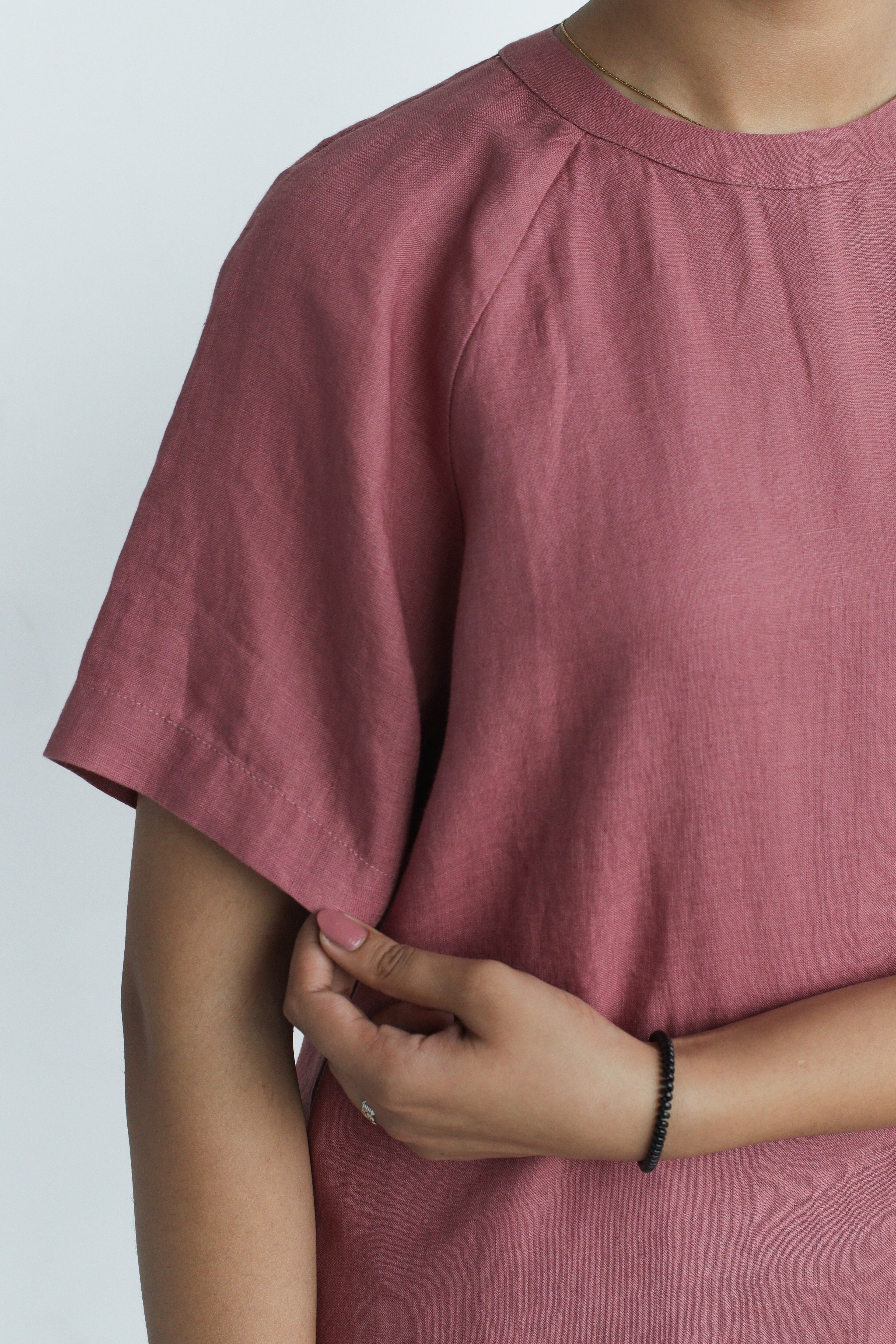 100% European Linen Easy Shift Dress - Rose
