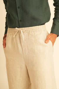 100% European Linen Relaxed Fit Trousers - Light Beige