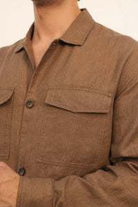 100% European Linen Utility Shacket - Brown