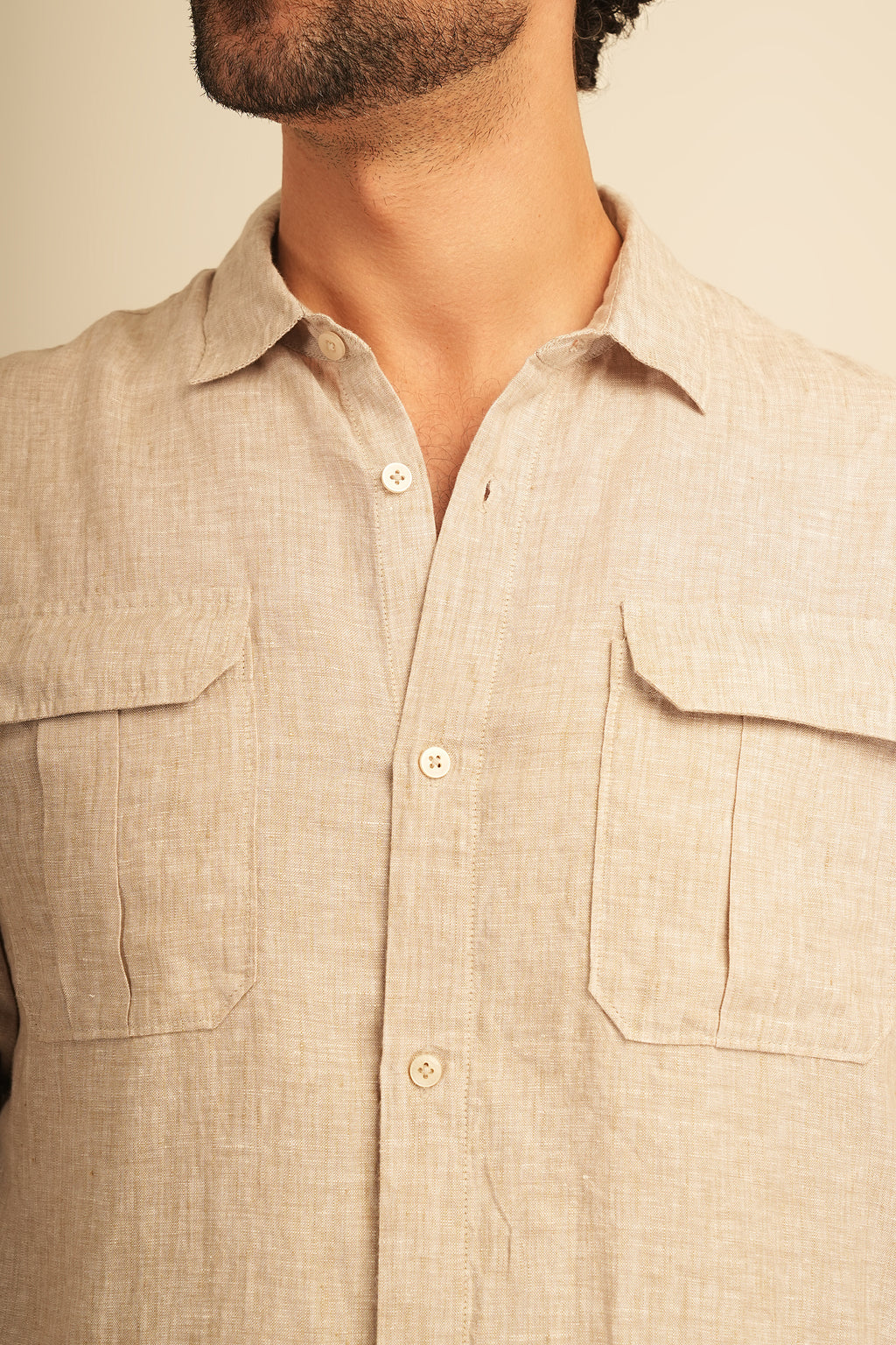 100% European Linen Utility Shirt - Oatmeal