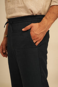 100% European Linen Relaxed Fit Trousers - Navy