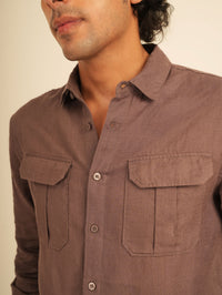 100% European Linen Utility Shirt - Ash Purple