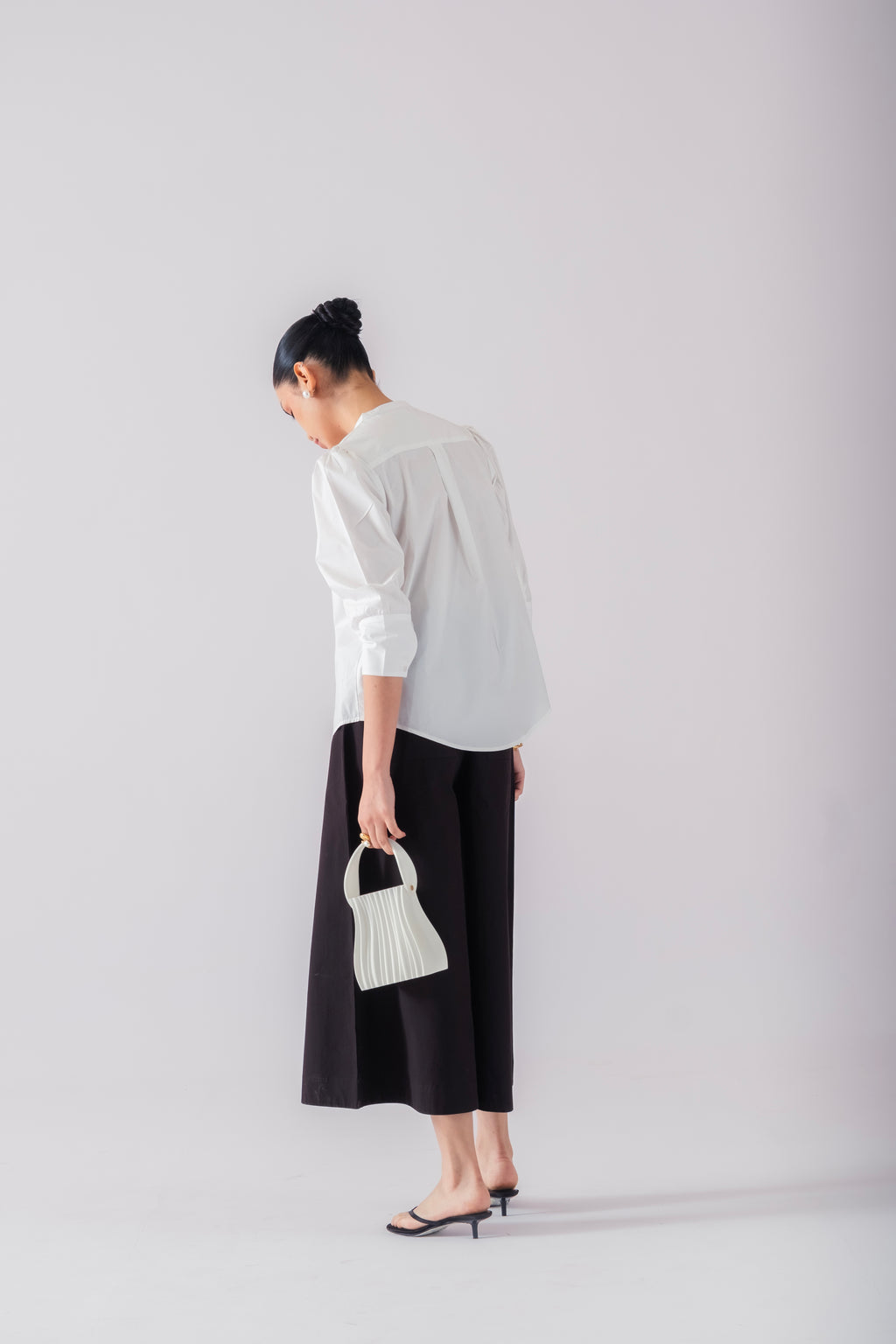 100% Cotton Poplin Puff-Sleeve Shirt - White