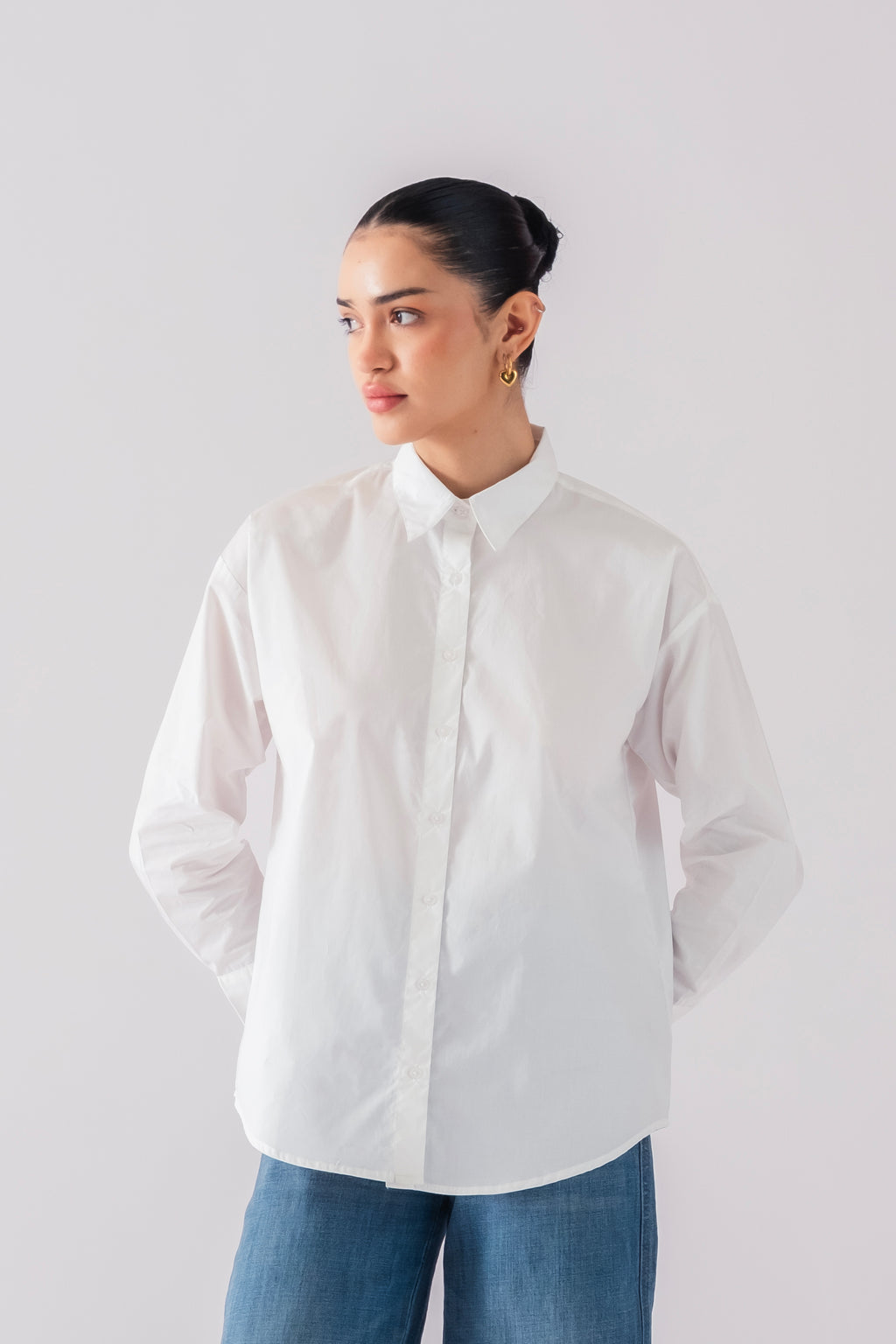 100% Cotton Poplin Oversized Shirt - White
