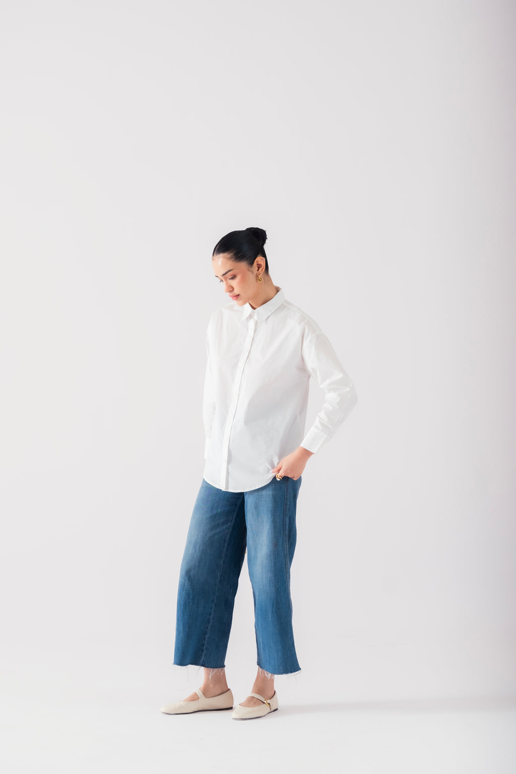100% Cotton Poplin Oversized Shirt - White
